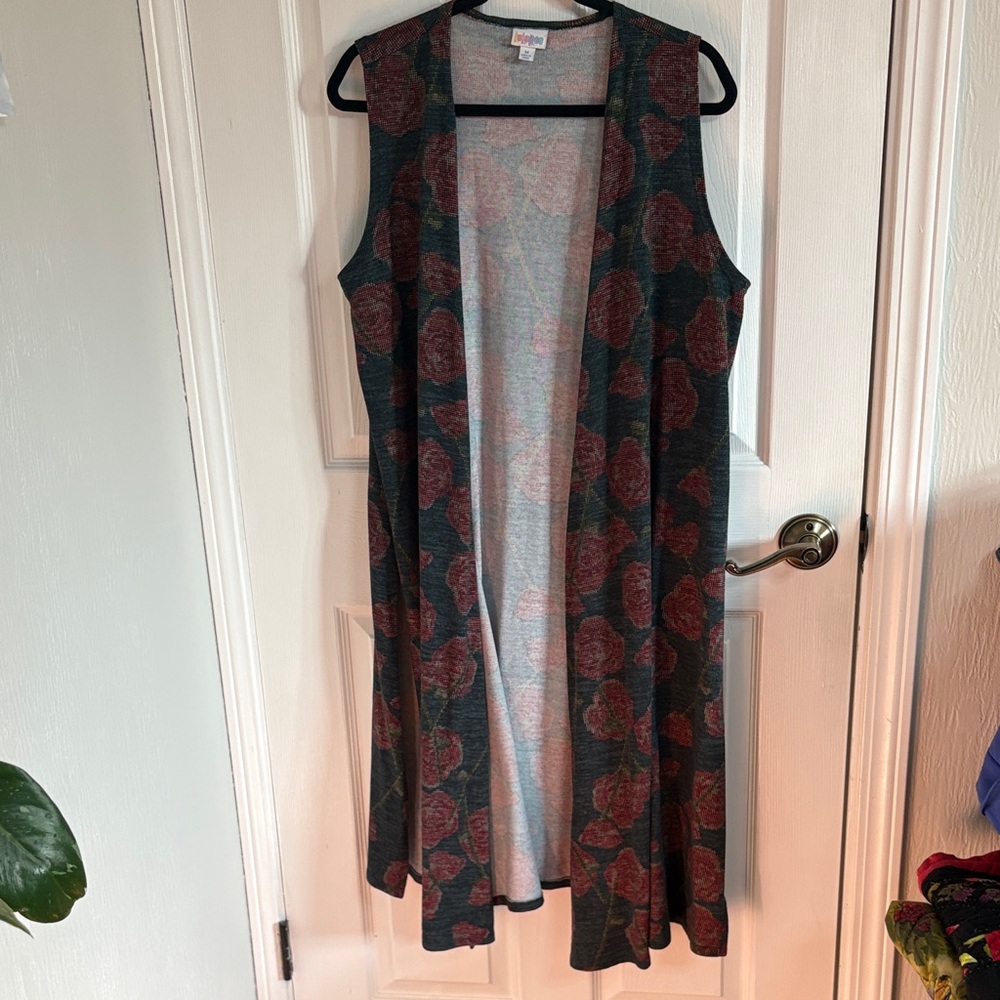 LuLaRoe Pink and Green Floral Vest